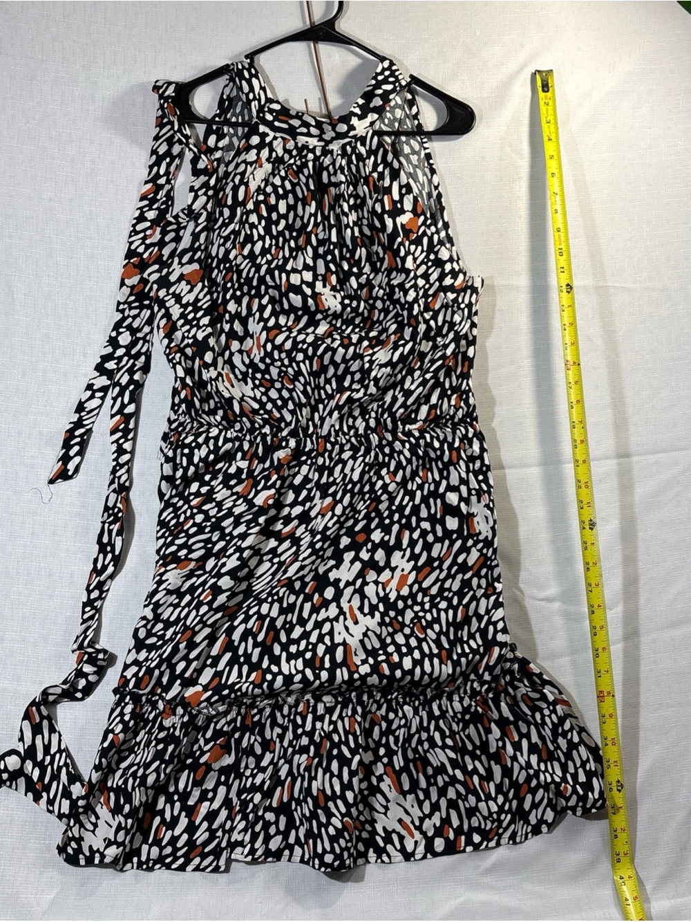 BTFBM sleeveless dress Size Large B&W Animal Print Org Accents Belted Lined